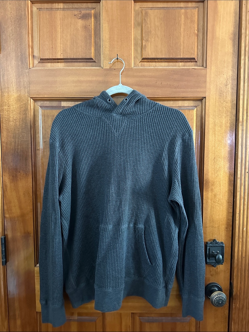 American Eagle Outfitters Men's Hooded Waffle-Knit Sweater - Charcoal